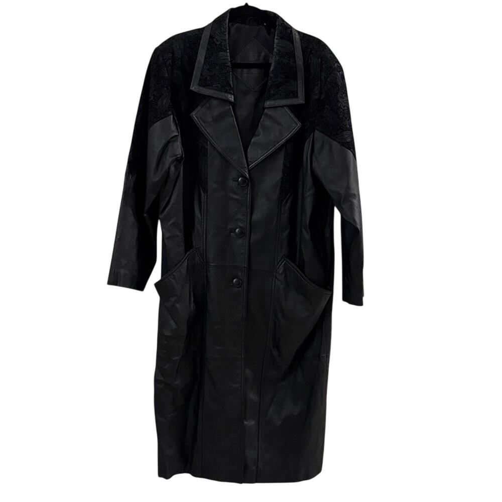 Preston & York Women’s Black Leather Trench Coat Jacket Sophisticated Career - L